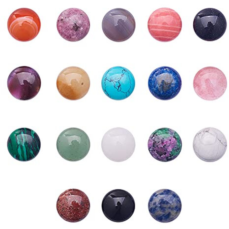 PH PandaHall 18pcs Edelstein Cabochons 18 Stile Flache runde Cabochons 16mm Quarz Kristall Fliesen Cabochons Stein Edelsteine für Ohrring Halskette Armband Schmuck Herstellung, 6mm dick