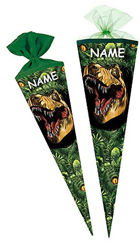 alles-meine.de GmbH Schultüte - Dinosaurier - Tyrannosaurus Rex - 22-85 cm - Größe wählbar - 6 eckig - incl. Name - Tüllabschluß - Zuckertüte - mit/ohne Kunststoff Spitze - N..
