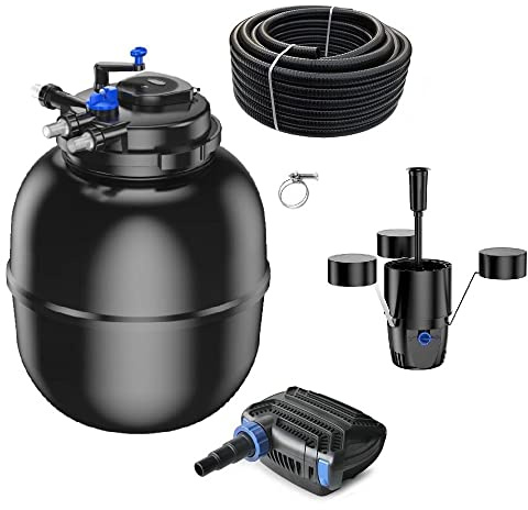AquaOne Teichfilter Set mit Teichpumpe I Filteranlage CPF-75000 für einen Teich bis 100.000 Liter I Komplettset mit UV Lampe Eco Pumpe 100 Watt Skimmer Teichschlauch Nr.62