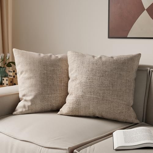 Encasa XO Chenille Kissenbezüge Set von 2 | Sand - (24x24) (60x60 cm) | Dekorative Akzent Quadratische Wurfkissenbezüge Für Couch, Heimdekoration, Sofa