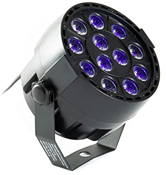 PURElight LED NANO PAR UV Black, 12x1W LED UV PAR Scheinwerfer, Schwarz, DMX Steuerbar, 8 DMX Kanäle, Kompaktes Gehäuse, Musiksteuerung, 25° Abstrahlwinkel, Geeignet für Beleuchtungs- und