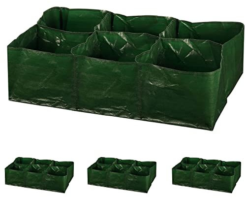 iPower PE-Garten-Pflanzbeet, 100 l, robuster Kunststoff, erhöhter Pflanzbeutel mit 6 Trenngittern für Kartoffeln, Tomaten, rechteckige Pflanztöpfe, Behälter, für Gemüse, Obst, Blumen, 4 Packungen