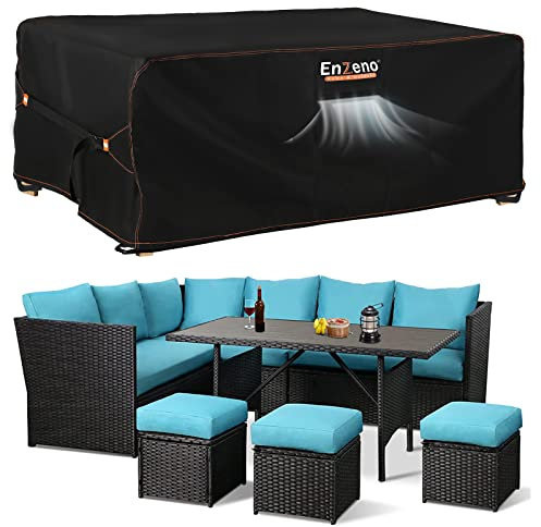Enzeno Outdoor Garden Furniture Set Covers Waterproof,250X250X90cm Large Garden Furniture Cover,420D Heavy Duty Patio Furniture Covers for Outside,Windproof,&Anti-UV for Chair and Table Rattan Sofa