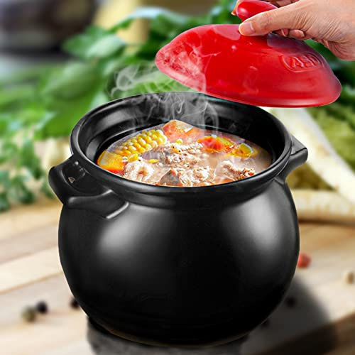 YISUPP Cooking Pot Casserole Dish Stock Pot, Korean Pot, Health Non Stick Casserole Pan with Lid Terrines Clay Pot Korean Cooking Korean Stone Bowl,black-4.6L