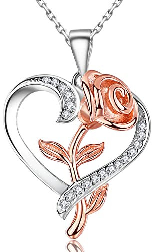 Collana Pendenti Rosa Fiore Donna Argento Sterling 925 Regalo per la Festa Della Mamma Collana con Ciondolo a cuore Regalo di Compleanno per Mamma, Moglie, Fidanzata