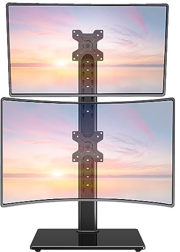 ELIVED Dual Monitor Stand - Freestanding Arm for 13-32 Inch Monitors, VESA 75x75/100x100mm, Up to 15KG, 360° Rotation, Height Adjustable EV2012