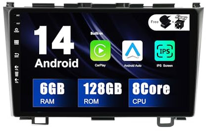 SXAUTO - 6G+128G - Android 14 IPS Car Stereo For Honda CRV (2006-2011) - Wireless CarPlay/Android Auto - LED Camera + MIC - 9 Inch 2 Din - DAB Steering Wheel Fast-boot 360-CAM AHD WIFI