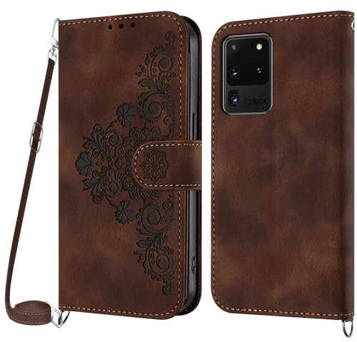 Netany Handykette Hülle für Samsung Galaxy Note 20 Ultra, Handyhülle für Samsung Note 20 Ultra Hülle mit Kette Klappbar, PU Leder Klapphülle und Umhängeband Lanyard Flip Schutzhülle mit Band (Braun)