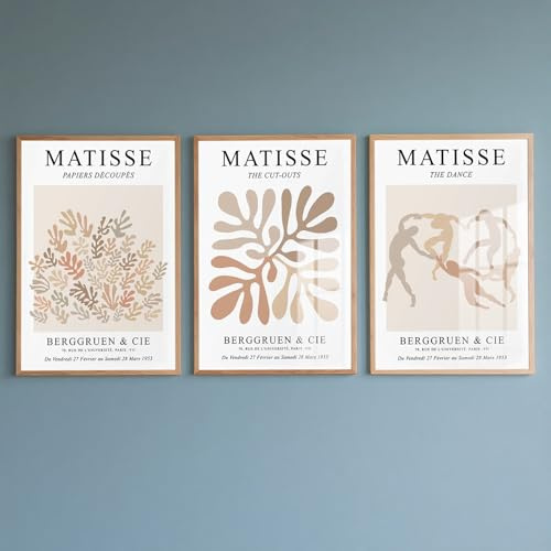 PWAAHDC Matisse Poster Set | 3 teilige Bilder auf Leinwand | Wandbilder Wohnzimmer Modern | Badezimmer Bilder | Wandbilder Schlafzimmer | ohne Rahmen | DIN A4 (21 x 30 cm)