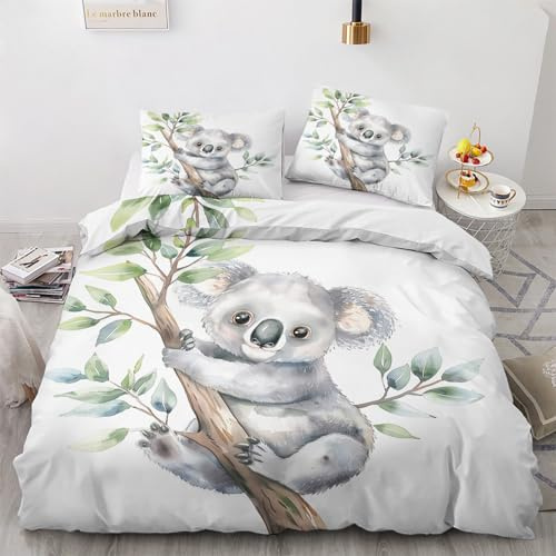 zcwl Koala Bettwäsche 135x200 Sommer, Süße Tiere Bettbezug Set 2 teilig, Weiche Kuschelige Mikrofaser Bettwäsche-Sets, Wendebettwäsche und 1 Kissenbezug 80x80 mit Reißverschluss