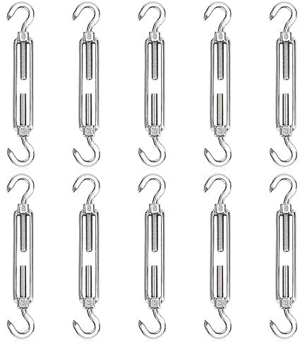 Elepl 10 Pezzi M5 Tiranti per Filo Acciaio Tenditore Inox 304 Regolabile Tenditori Gancio e Gancio per Ombra Filo da Giardino in Corda per Vela o Stendibiancheria