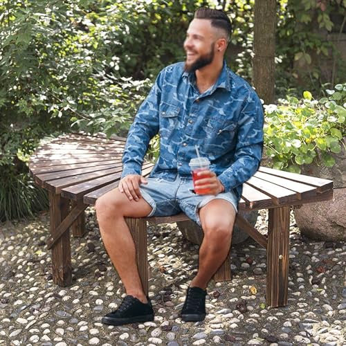 Innovz Baumbank Vintage-Baumbank Im Halbkreis, Holz-Baumbank für Den Außenbereich, Sitzfläche Rundherum, Wetterfeste Braune Bänke für Die Dekoration von Terrasse Und Balkon