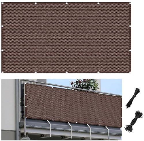Sichtschutz 180 x 960 cm Schützt Privatsphäre, Schnelltrocknend, Reißfest Sichtschutzmatte Balkon Zaunblende Abdeckung mit Ösen für Balkongeländer, Braun