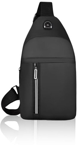 JIIJCAAC Kleine Umhängetasche, Brusttasche, Umhängetasche für Damen und Herren, wasserabweisend, Kuriertasche mit Reißverschluss und verstellbarem Riemen, Geschenk für Herren zum Vatertag, Schwarz,