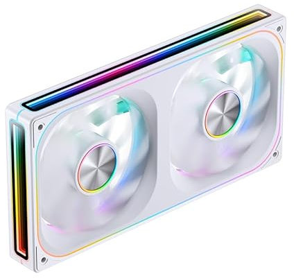 JONSBO ZA-240W PC Case Fan,All(2)-in-One,Single Frame Unit with 2x120mm ARGB Fans,PWM,3Pin ARGB, Silent Computer with 4-Sides Infinity Mirror Fan 2400RPM,Aluminum Nameplate,28mm Thick White