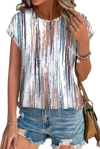 Aokosor T Shirts for Womens UK Ladies Summer Tops for Women Short Sleeve Tee Ladies Tops Dye Multicolor Size 14-16