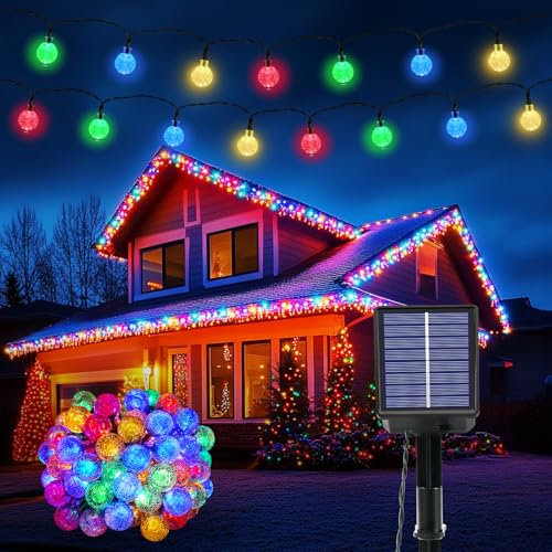 Lichterkette Außen Solar Wetterfest, 60 LED 3M + 10,2M 8 Modi IP65 Bunt Solarlichterkette aussen Wetterfest Solar Lampions für Balkon Deko Terrassen Garten Bäume Weihnachten Festival Party