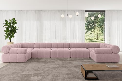 ALTDECOR Modulares Sofa Ecksofa in U-Form Corner modular Sofa Eckcouch Couch Wohnlandschaft Cauchsofa Polstersofa Birno-U3-475x190x70 cm Rosa