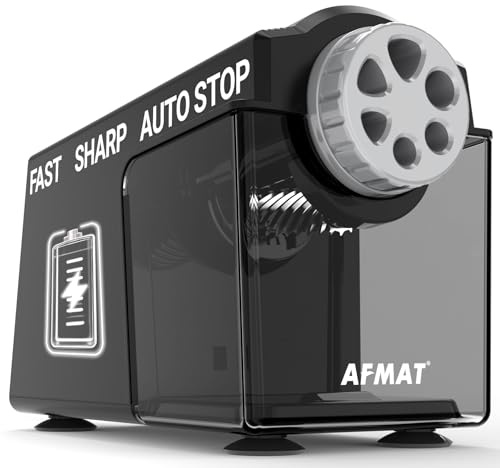 AFMAT Elektrischer Bleistiftspitzer, 6 Löcher, Aufladbar Spitzer mit Dose für 6-11mm, USB Hochleistungs Robust Anspitzer Elektrisch für Den Klassenraum Schulen Haushalte Büros,Schwarz PSD4