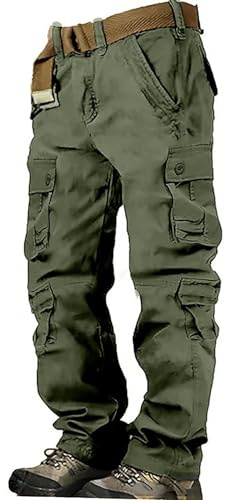 Pantalon cargo de combat pour homme, coton respirant, pantalon de randonnée extérieur de couleur unie, pantalon décontracté mode avec 8 poches, sans ceinture, pantalon de travail tactique militaire