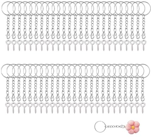 100 Attaches Porte-Clé Anneau Chaîne Inoxydable avec Anneaux Saut Ouverts | Loisir créatif kit fabrication, porte clef DIY, métal solide, bijouterie mercerie, attache résistante, craft making
