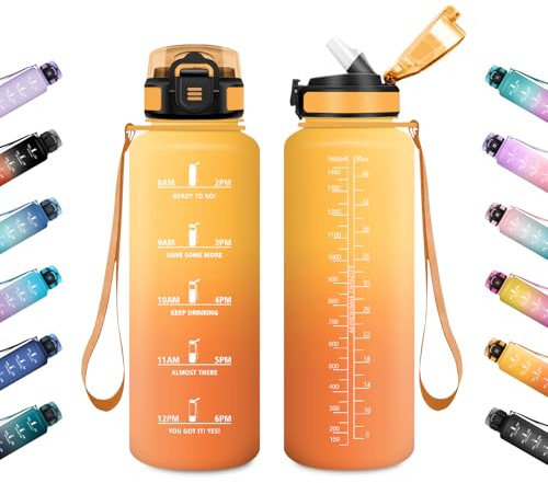 JAPORIA Borraccia 1.5L, Borraccia Idratazione con Cannuccia, Indicatore Tempo, Antigoccia, Riutilizzabile, per Squadra, Palestra, Campeggio