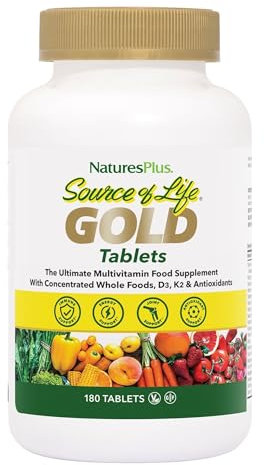 NaturesPlus Source of Life Gold Tablets - Whole Food Multivitamin for Men and Women, Energy Booster, Immune Support - Vegetarian, Gluten Free - 180 Tablets