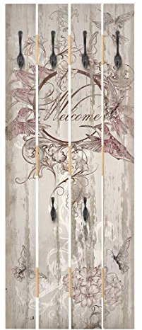 Wandgarderobe Holz - Welcome with Butterfly - Haken schwarz - Hoch 100 x 40cm
