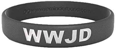 Reminderband – WWJD schwarzes 100% Silikon Armband – Silikon Gummi Armband – christliche religiöse Veranstaltungen, Geschenke, Unterstützung, Ursachen, Fundraisers, schwarz, Large
