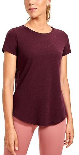 CRZ YOGA Damen Sport T-Shirt Kurzarm Fitness Gym Laufshirt Crewneck Leichte Yoga Oberteile Sommer Top Beerenheide 40