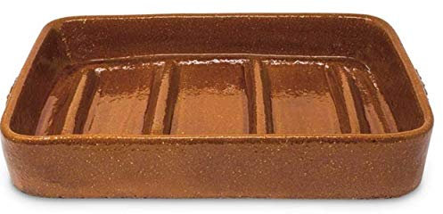Asador Rectangular con Fondo Estriado de 30x24 cm, Barro REFRACTARIO