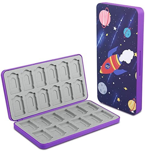 QIANRENON 24 in 1 Game Cassette Magnetic Organizer Case Micro SD Game Card Storage Case, Holds 24 Switch Card+24 MicroSD Card, Storage NDS Switch OLED Switch Lite Card, Purple (Starry Sky Pattern)
