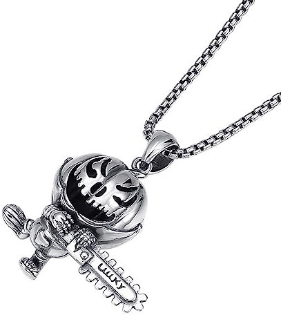 TYMONT S925 Sterling Silver Chainsaw Clown Pendant, Men's And Women's Pumpkin Head Clown Sterling Silver Pendant Necklace,Silver,Single Pendant
