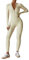 Ecupper Jumpsuits Damen Yoga Bodycon Einteiler Zip Up Overall Rompers Langärmelig Workout Outfit Aprikose S