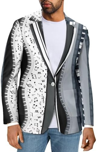 xixirimido Herren Casual Blazer Mantel Langarm Knopf Jacke mit Taschen für Reisen Business Hochzeit, Musik-Klavier-Tastatur, 2XL