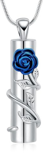 VCCWYQK Rose Flower Urn Necklace with Hollow Cylinder for Ashes for Women Men Cremation Jewelry Keepsake Urn Pendant Memorial Lockets for Loved One
