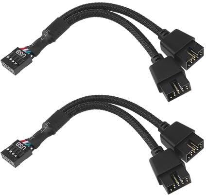 2Pcs USB 2.0 9Pin Female to Dual 9Pin Male Extension Cable Motherboard 9Pin USB2.0 Header Splitter Cable Cord Nylon Braided for Computer Internal Motherboard