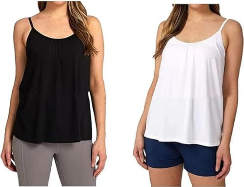RENTANAC Women's Loose-Fitting Tank Top with Built-in Bra, 2 in 1 Casual Comfort Sleeveless Sports Yoga Tops