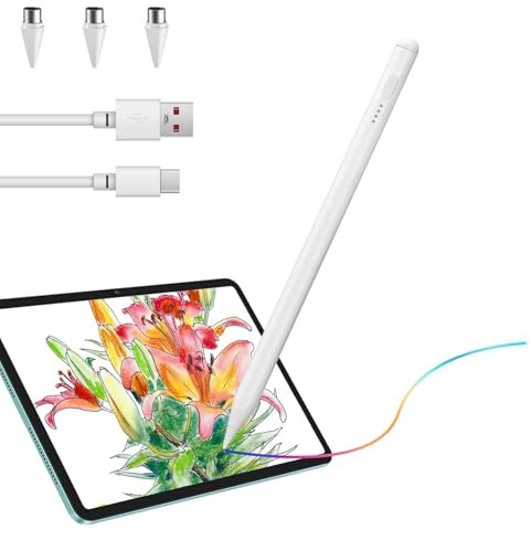 Lápiz Táctil Universal para Tablet Compatible con iPad,iPhone,Samsung,Huawei y Más Punta Fina de 1.45mm Magnético Apagado Automático Stylus Pen Preciso Lápiz para Tablet Regalos para el Día de Madre