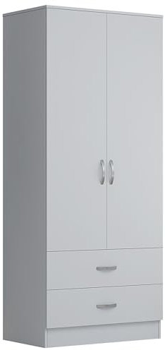 Nera White 2 Door Wardrobe with Drawers and Hanging Rail Slim Wardrobes for Small Bedrooms Storage