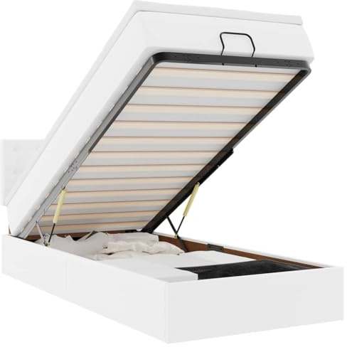 vidaXL Ottoman-Bett mit Matratzen & LEDs Reinweiß 100x200cm Kunstleder