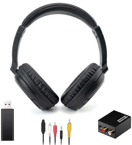 Cuffie TV Senza Fili con Trasmettitore USB per Anziani, Bluetooth Cuffie Over-Ear, Batteria 30 Ore, Archetto Retrattile Ultra Leggero Cuffie Senza Fili, Supporto Uscita Audio Coassiale Ottica RCA USB
