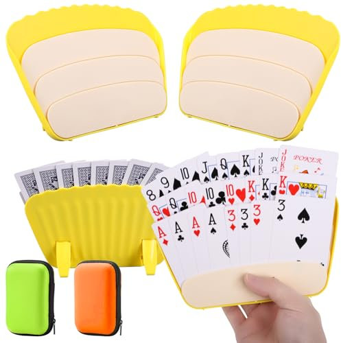Dncvb 4 Stück Kartenhalter Kinder Sicherer Halt Freisprech Spielkartenhalter, Kartenhalter Spielkarten mit 2 Spielkarten Box für Senioren und Kinder, Kartenständer