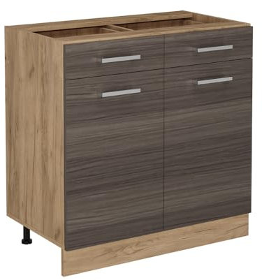 Vicco Küchenunterschrank R-Line, Schubladenschrank für die Küche, Edelgrau, 80 cm ohne Arbeitsplatte