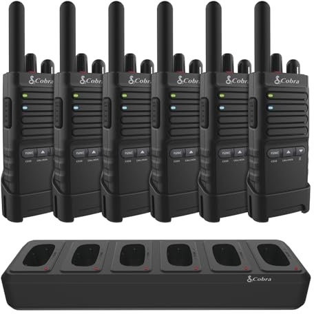 Cobra PX650 Professional Walkie Talkies (6-Pack) – PMR446 Rechargeable Business Two-Way Radios, 12 km Range, Dust Protected and Splashproof (IP54 rating), Black