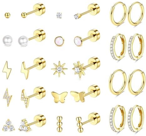 Morfetto 14Paar Ohrringe Gold Helix Piercings Chirurgenstahl Studs Creolen Ohrstecker Kleine CZ Blume Conch Tragus Piercing Ohr Schmuck Set Damen Herren