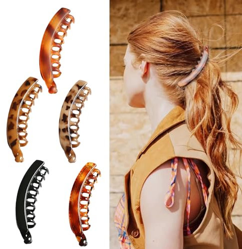 CATOR 5 Piezas Banana Clip Pelo Forma De Pez Resina Pinzas Para El Cabello Abrazadera Mujeres Accesorios Pinzas Para El Pelo De Cola De Caballo Para Mujeres Y Niñas Cabello Grueso Y Rizado