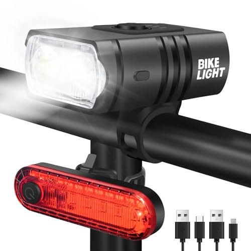DOBWGXZ 2025 Upgraded Bike Lights Front and Back, Ultra Bright USB Rechargeable Bicycle Lights, Waterproof 5+4 Modes Bike Lights (Metallic Black)