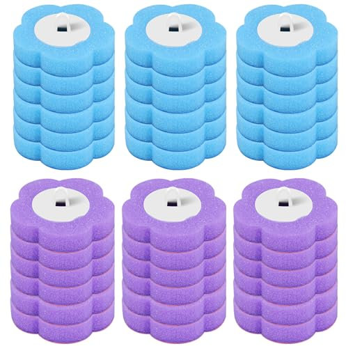 36PCS Toilet Brush Replacement Head Only Dis-posable Toilet Brush Refills Scented 360° Deep Cleaning Toilets Sponge Cleaner Refills Kit 3 Layer Brushs Refill Pads Toilets Wand Refill(Blue, Purple)