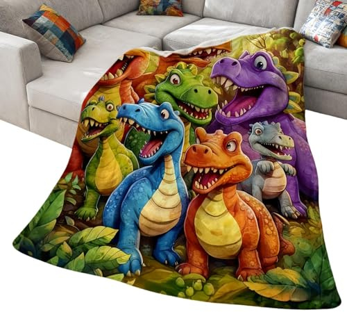 Yonuaret Wolldecke,Flanell Weich Warm Und Niedlich | Dinosaurier Motiv Wolldecke Für Couch Dekoration - Für Kinder Mädchen Teenager Kinder Sessel Lounge Wohnzimmer Schlafzimmer Wohnheim Apartment